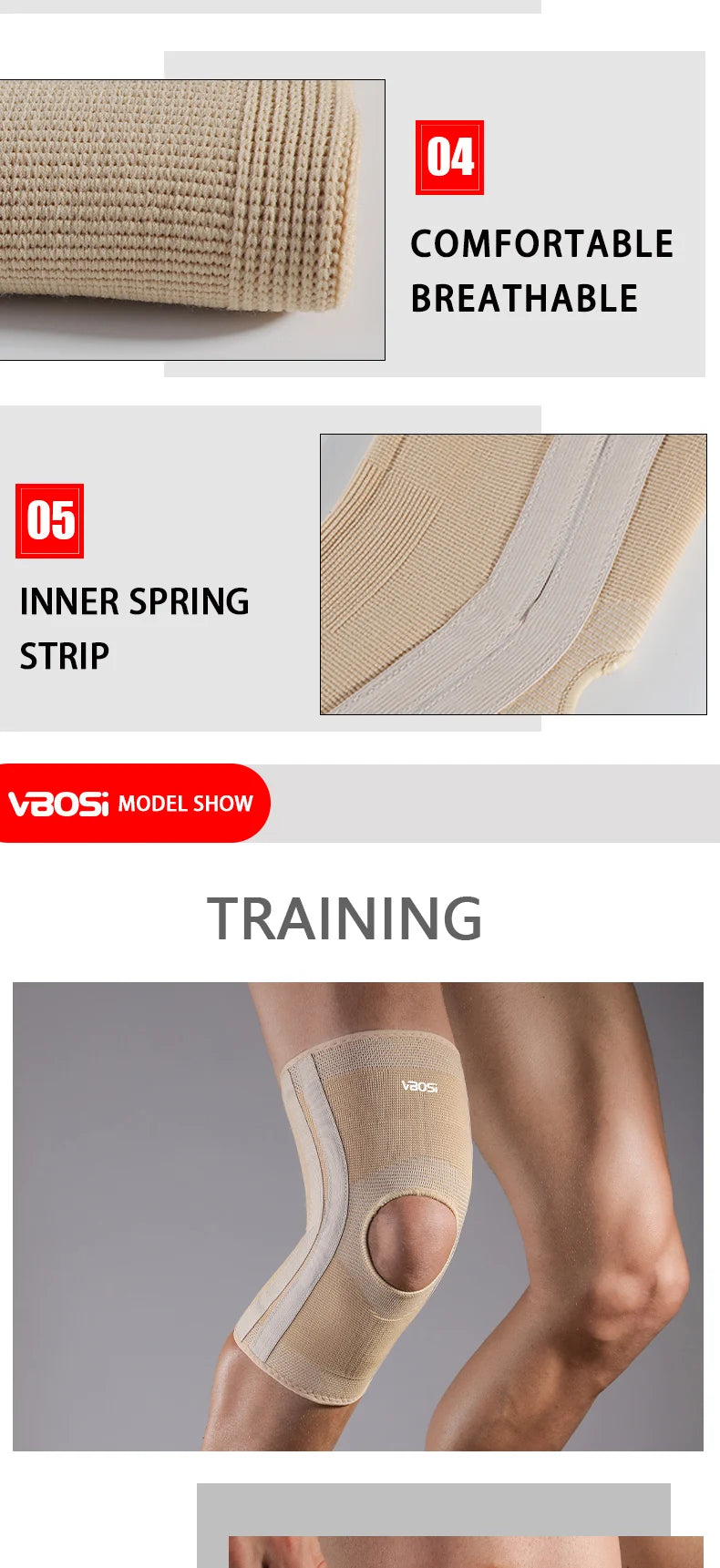 Knee Support Brace Open Patella With Spring Bars High Elasticity