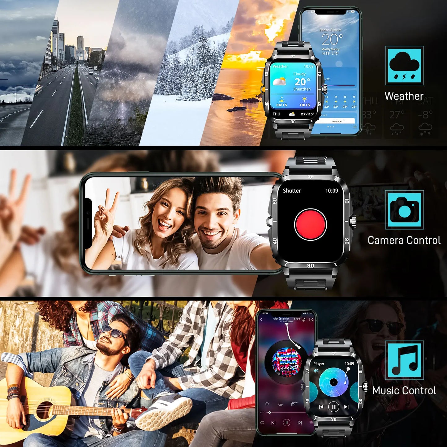 EIGIIS Smart Watch 3ATM Waterproof IPS Screen KT71 Men With 100+ Sport Modes Heart Rate Blood Pressure Bluetooth Call