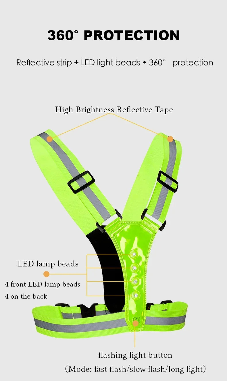 LED HighVisibility Reflective Safety Vest Nighttime Running Cycling Apparel Adjustable