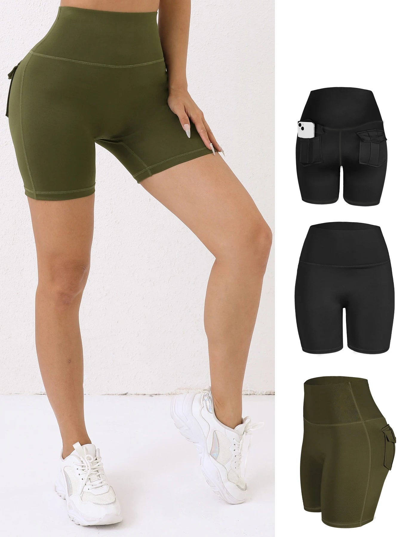 CHRLEISURE Women High Waist Butt Lifting Pocket Shorts for Cycling