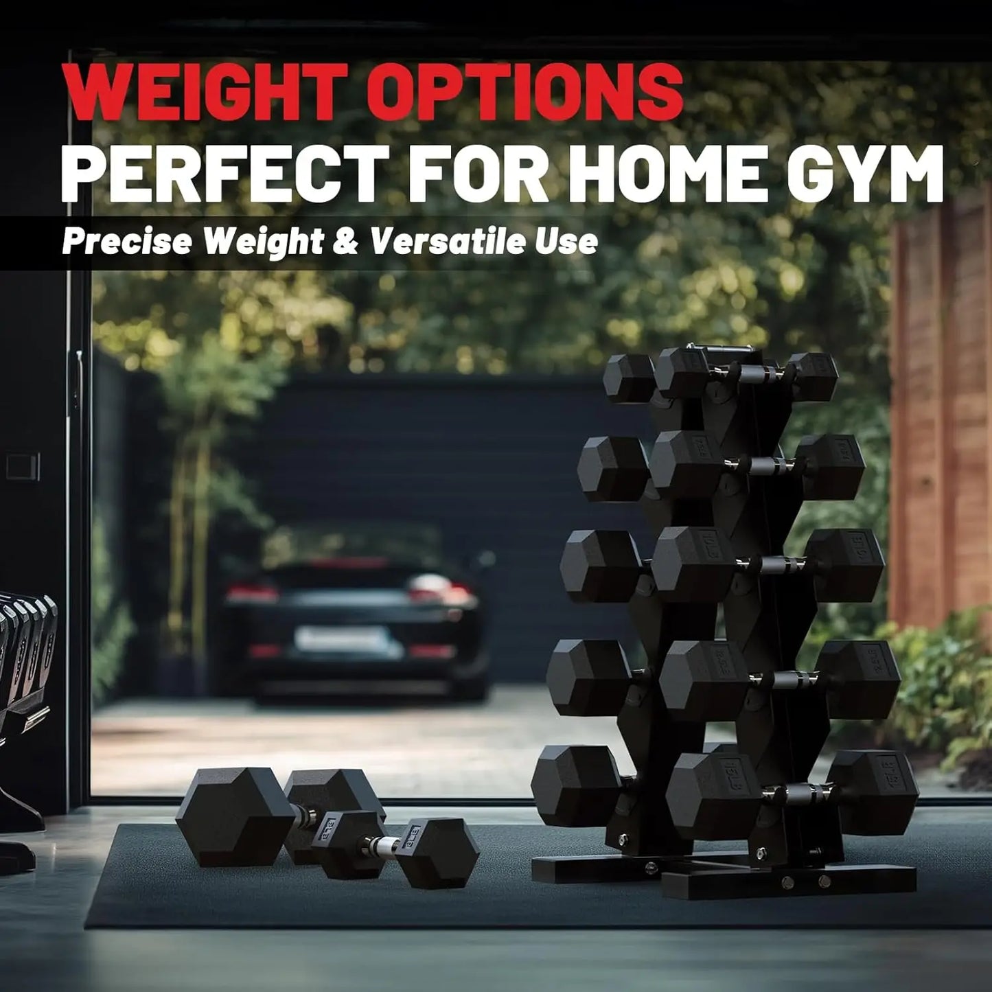 Hex Dumbbell Set With Rack Rubber Coated Weights