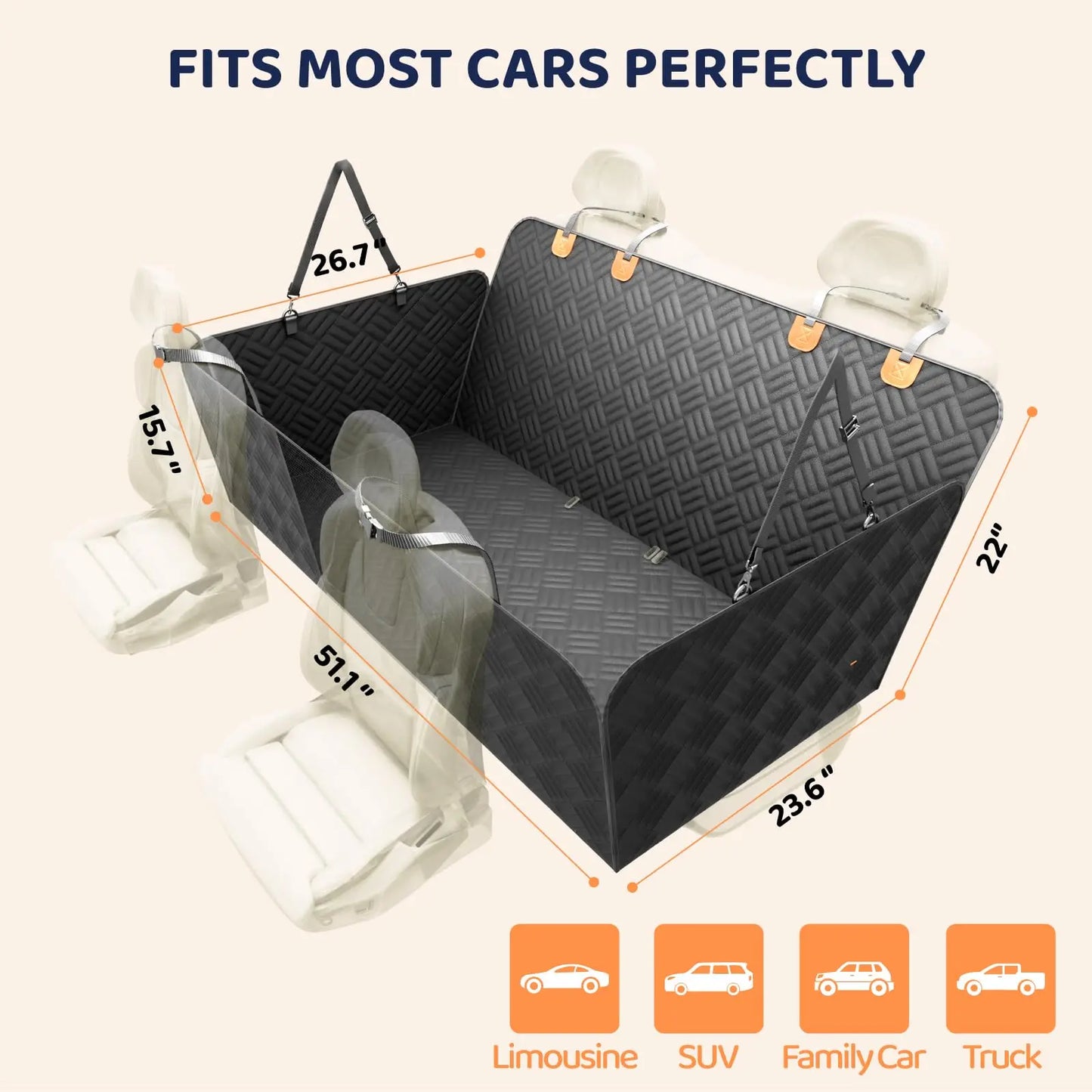 NONECN Rear Seat Dog Cover Hammock Extender Heavy Duty 400 Lbs