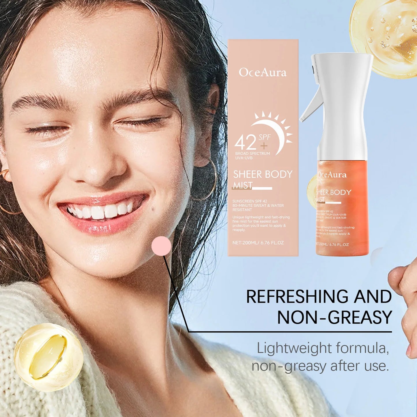 OceAura Facial Sunscreen Spray Moisturizing Rapid Absorption Sunblock