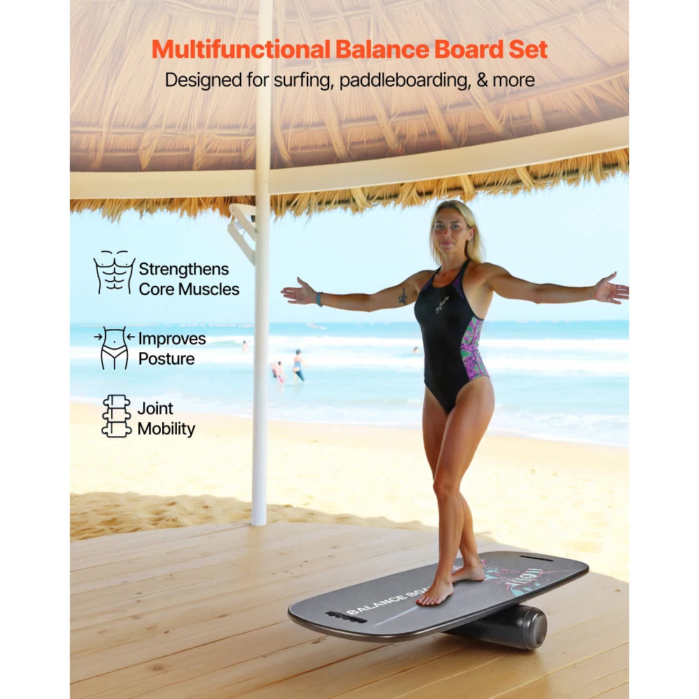 Wooden Balance Board Trainer With Roller For Core Workouts