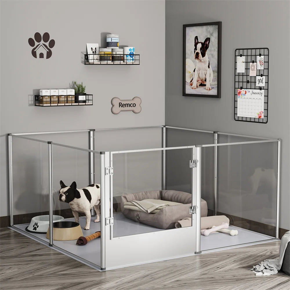 1Pc Large Acrylic Dog Playpen Cage Whelping Pen Box Indoor Enclosure Pet Clear Fence Puppy Playpen with Waterproof Fertility Pad