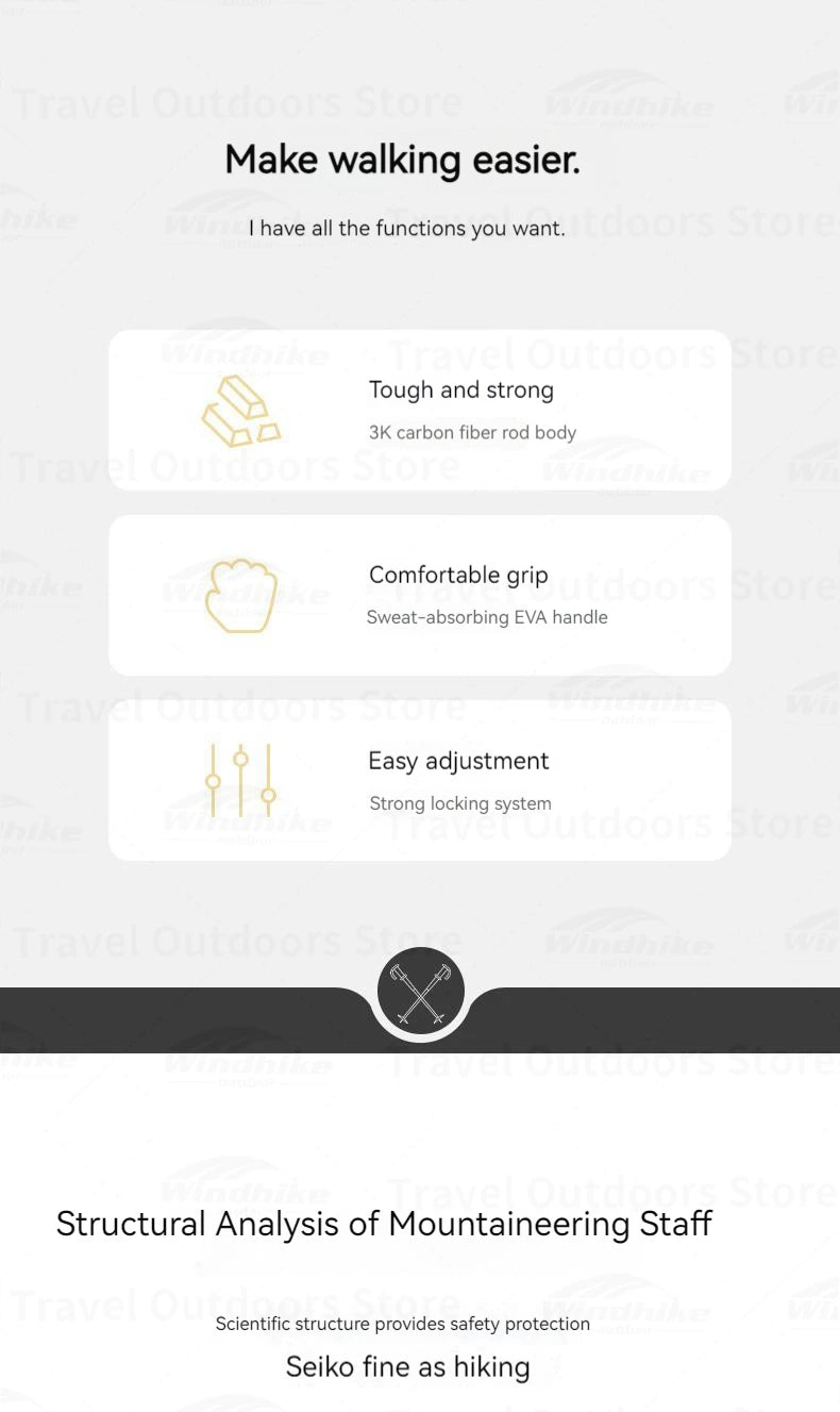 Naturehike Carbon Fiber Telescopic Trekking Pole Outdoor Hiking