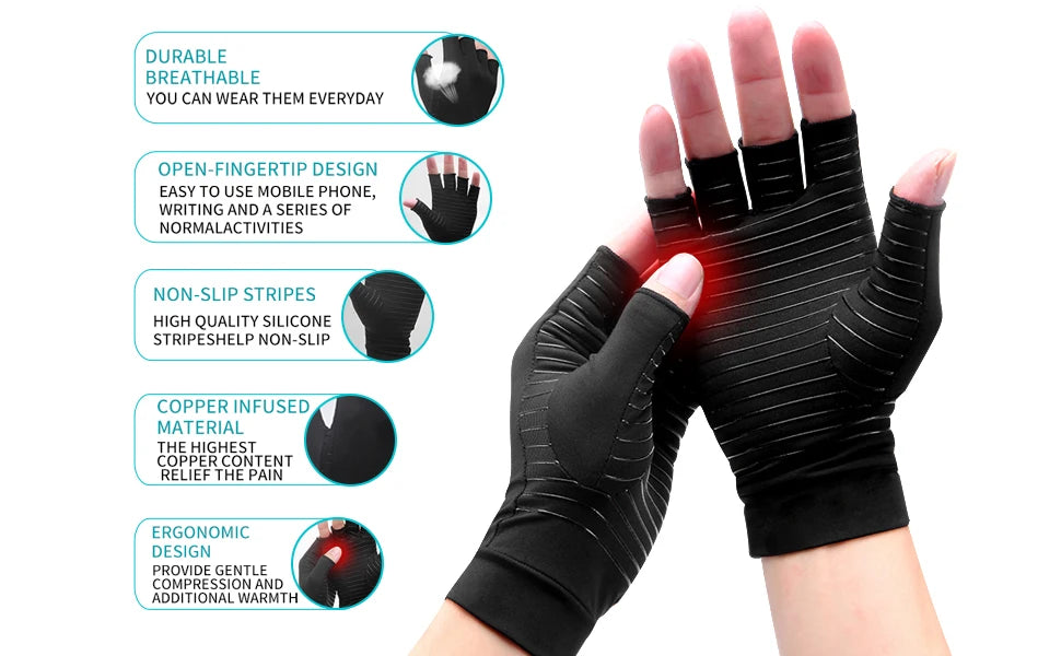 Sposafe Copper Compression Arthritis Gloves Fingerless for Carpal Tunnel