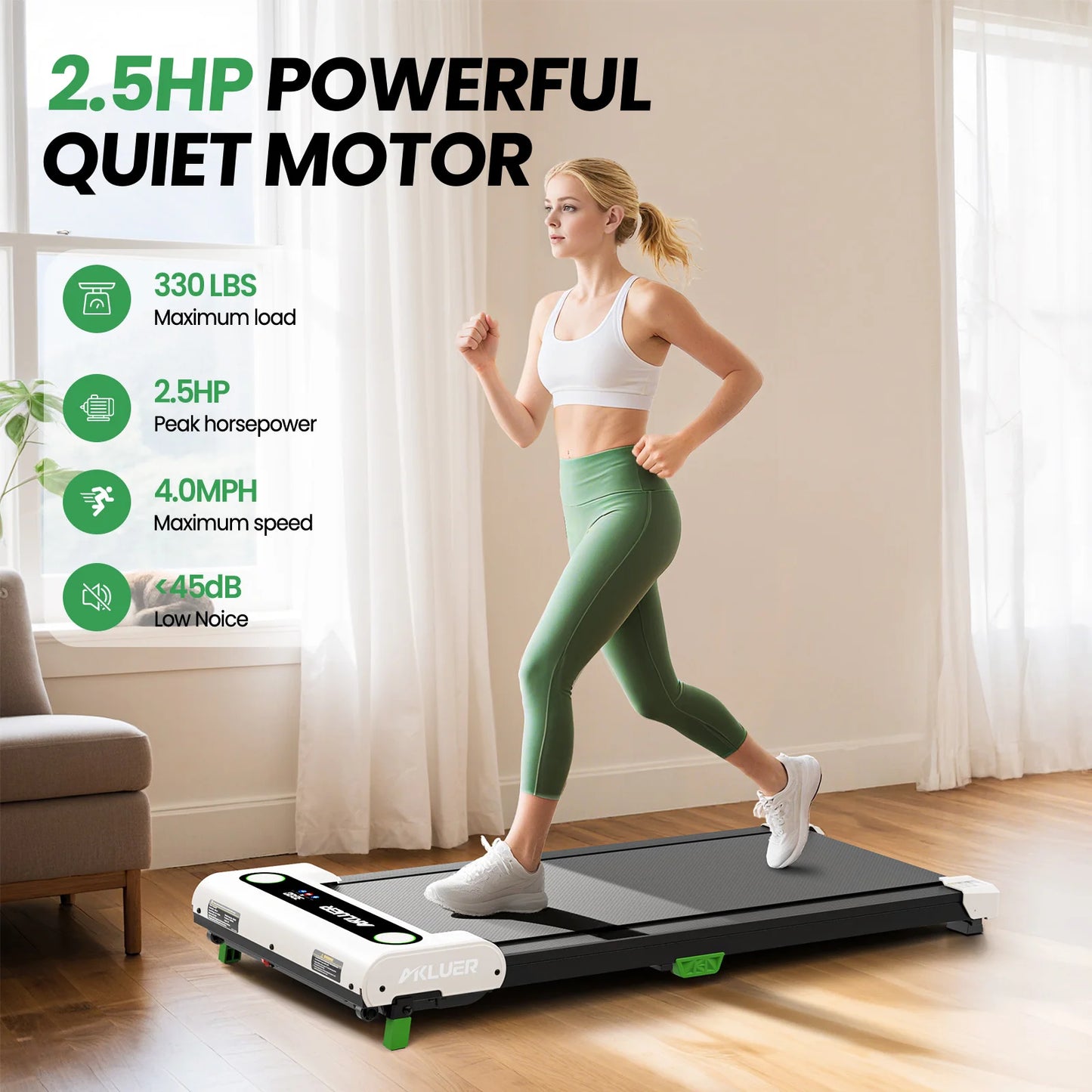 AKLUER 4-In-1 Home Office Walking Treadmill, 2.5 HP Incline Under Desk, Remote Control LED Display