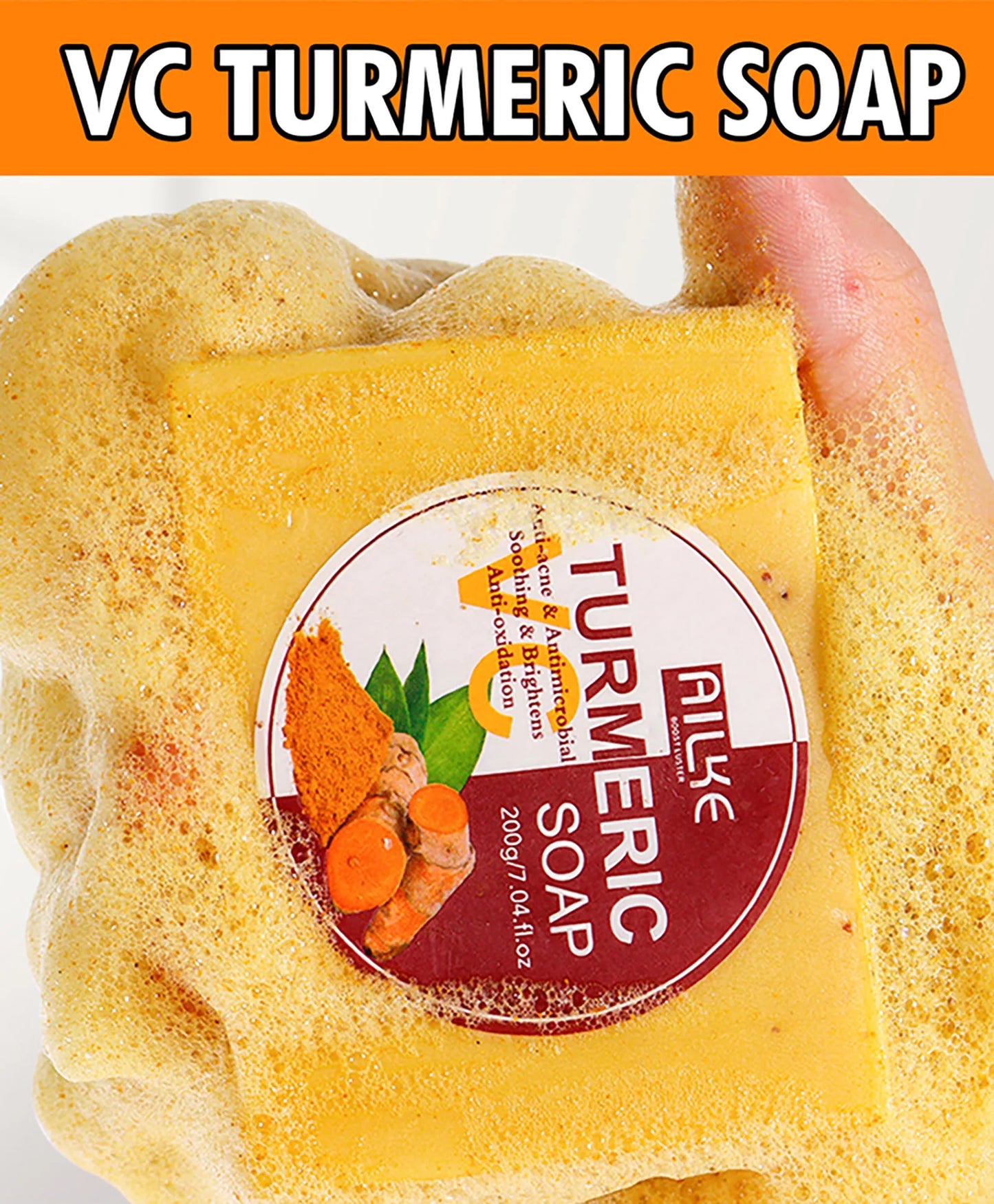 AILKE Turmeric Bath Soap For Face Body Hands Brightening Acne