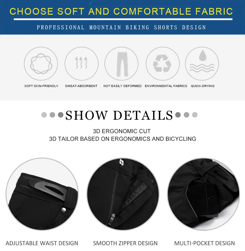 X-TIGERCN Mountain Bike Shorts for Men, Lightweight Quick Dry MTB Cycling Shorts