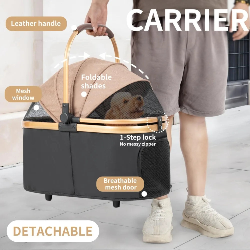 Folding Dog Stroller for Small/Medium Pet with 4 Wheels, Foldable Pet Travel Carrier for Small/Medium Dog Cat Stroller