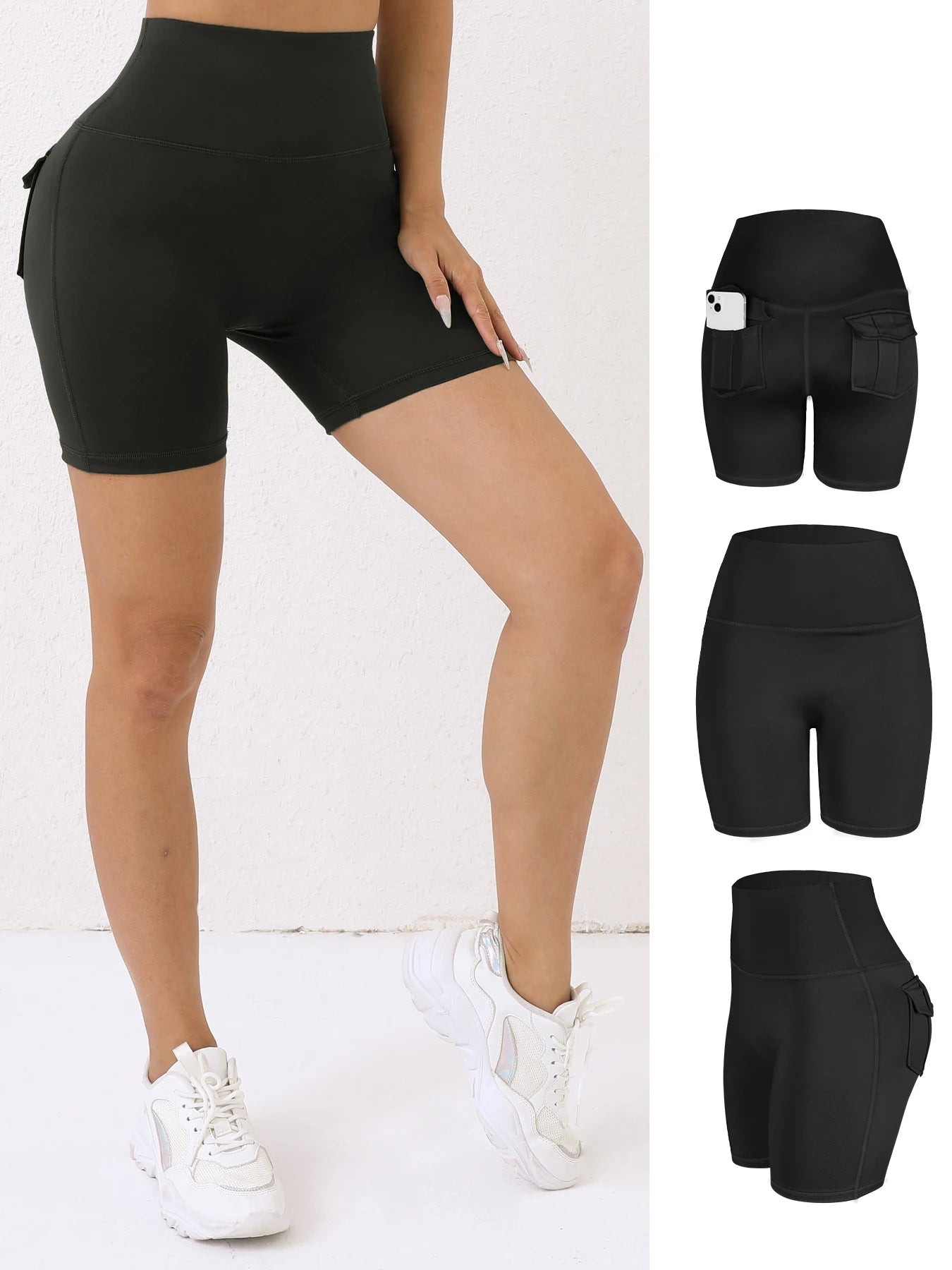 CHRLEISURE Women High Waist Butt Lifting Pocket Shorts for Cycling