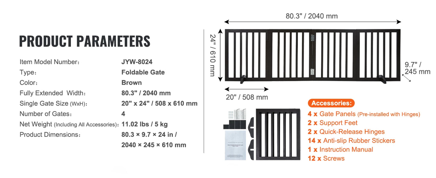 SucceBuy Free Standing Dog Gate 3 Panels Foldable Barrier