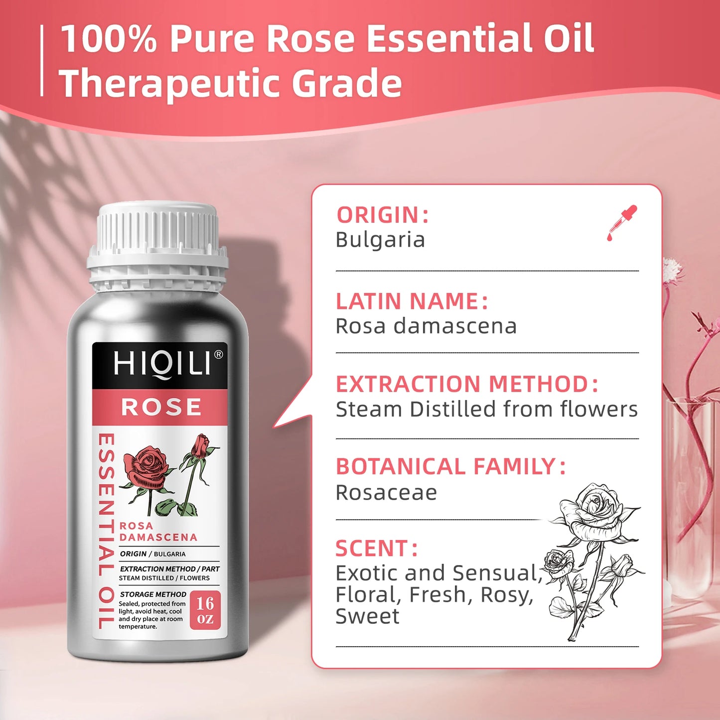 Hiqili Rose Essential Oil Pure Rosa Damascena For Diffuser Aromatherapy