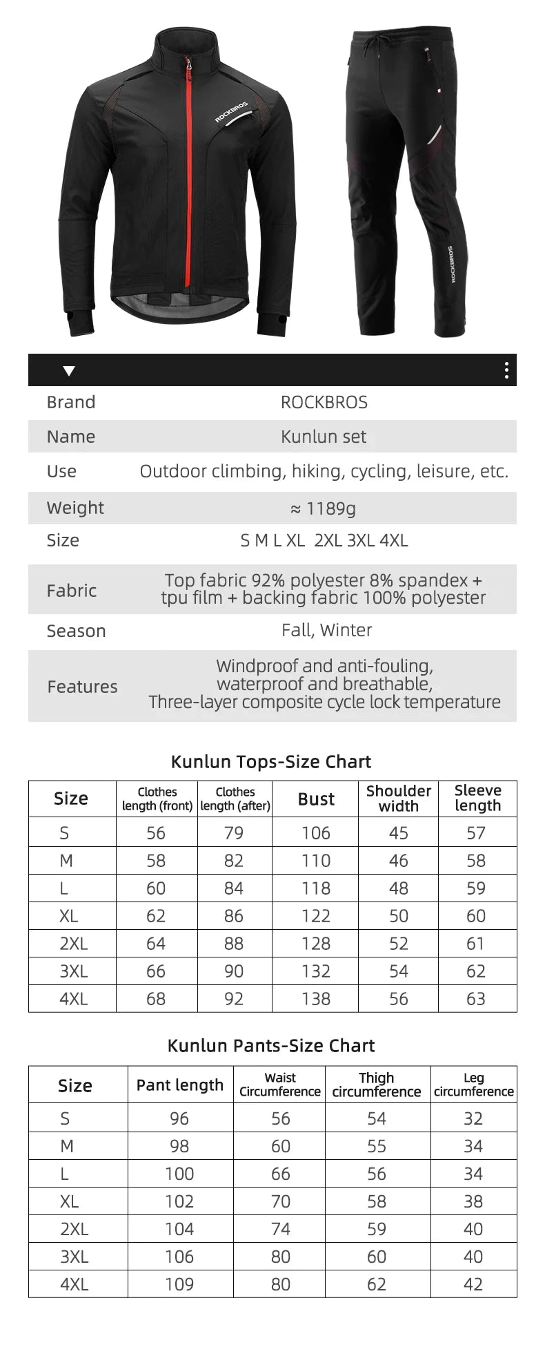 ROCKBROS Winter Cycling Jacket Thermal Windproof Jersey for Men Women