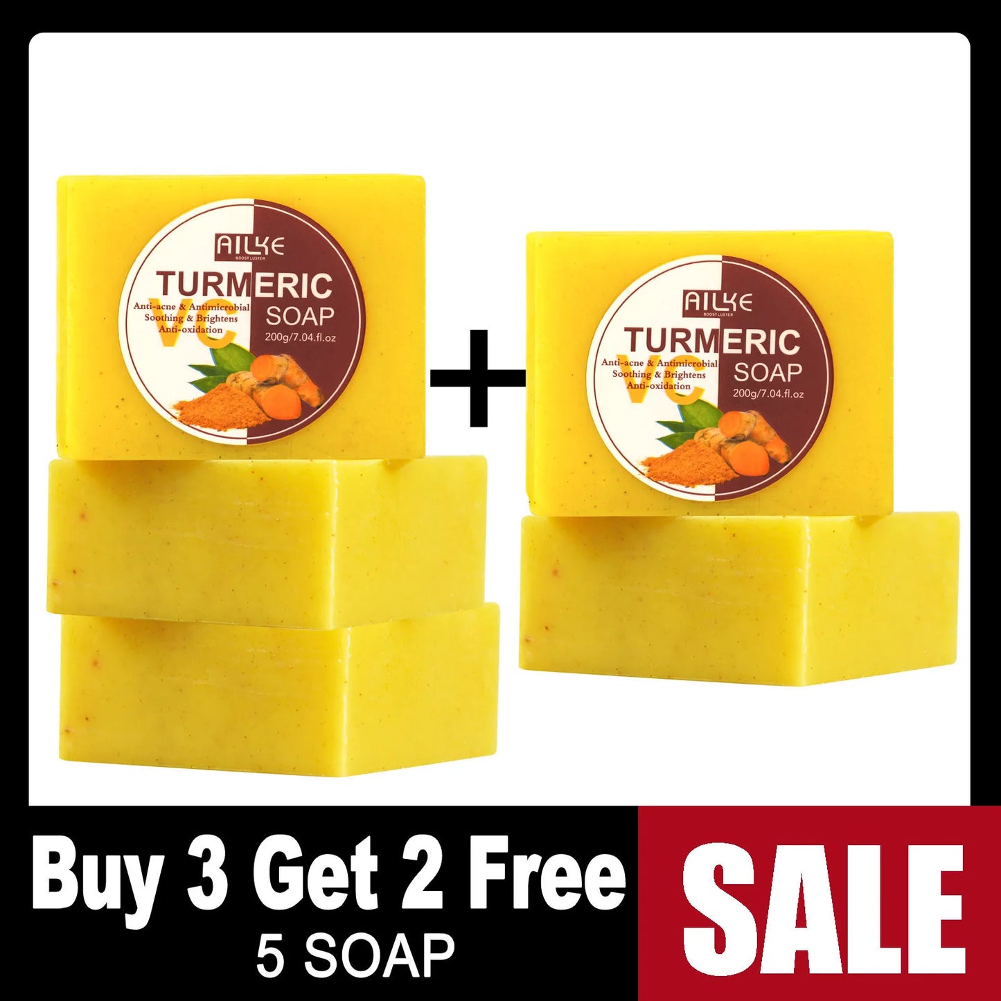 AILKE Turmeric Bath Soap For Face Body Hands Brightening Acne