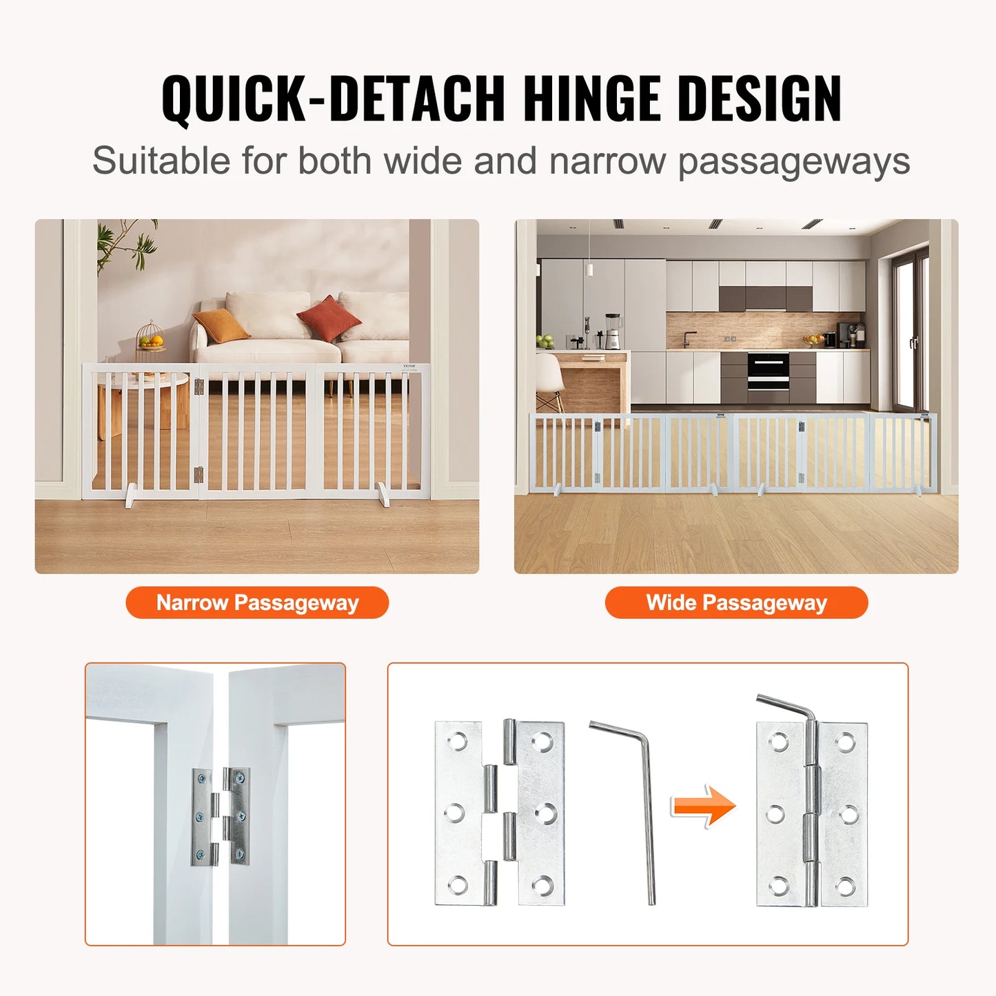 SucceBuy Free Standing Dog Gate 3 Panels Foldable Barrier