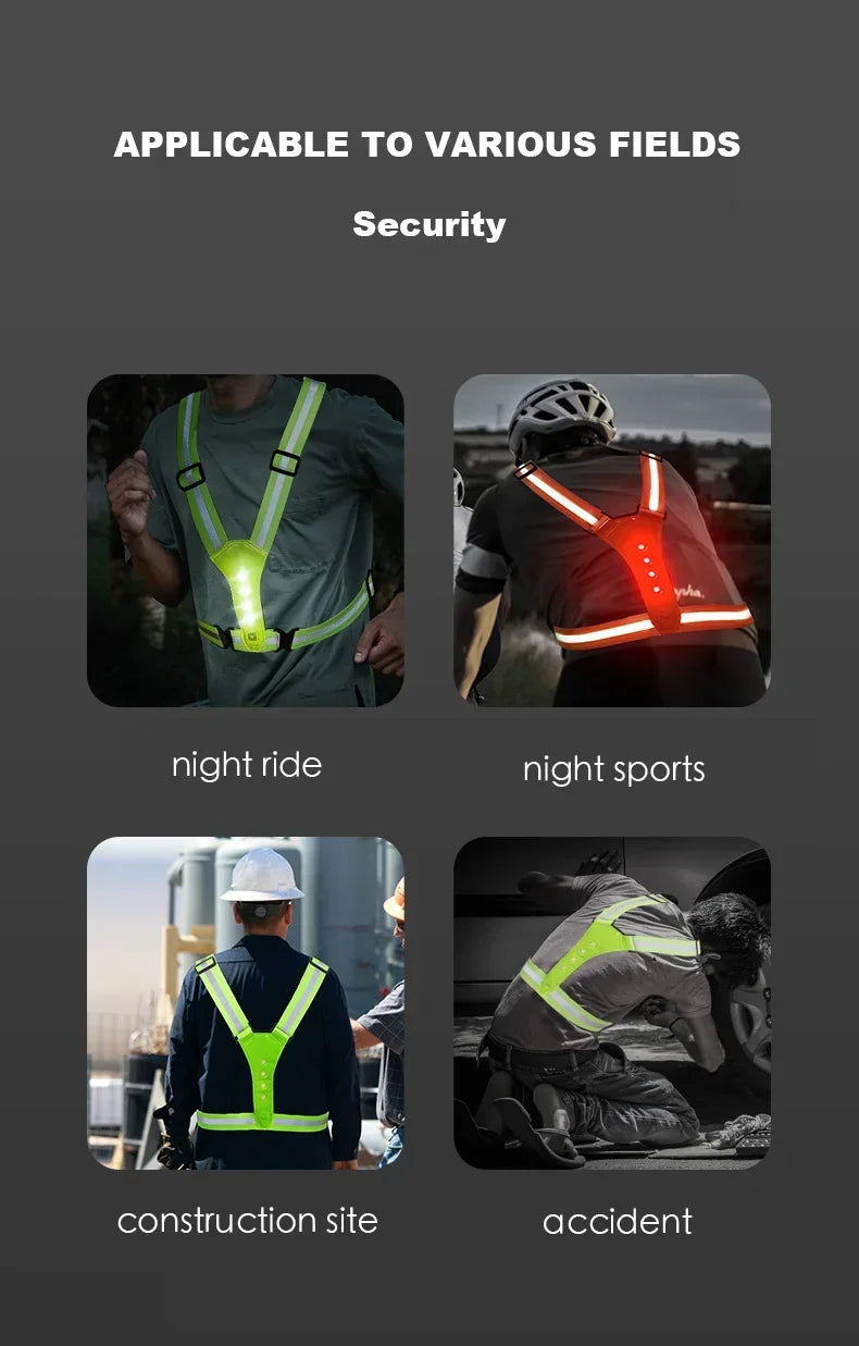 LED HighVisibility Reflective Safety Vest Nighttime Running Cycling Apparel Adjustable