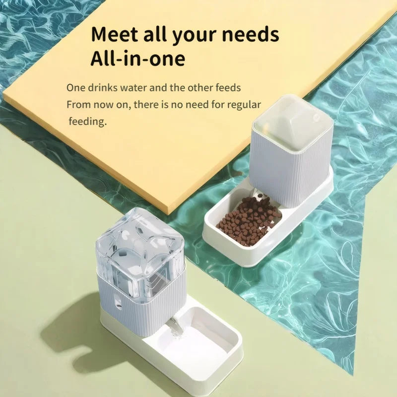 3.5L Large Capacity Automatic Dog Cat Feeder And Water Dispenser | All In One Gravity Pet Feeding Set With Removable Food Bowls