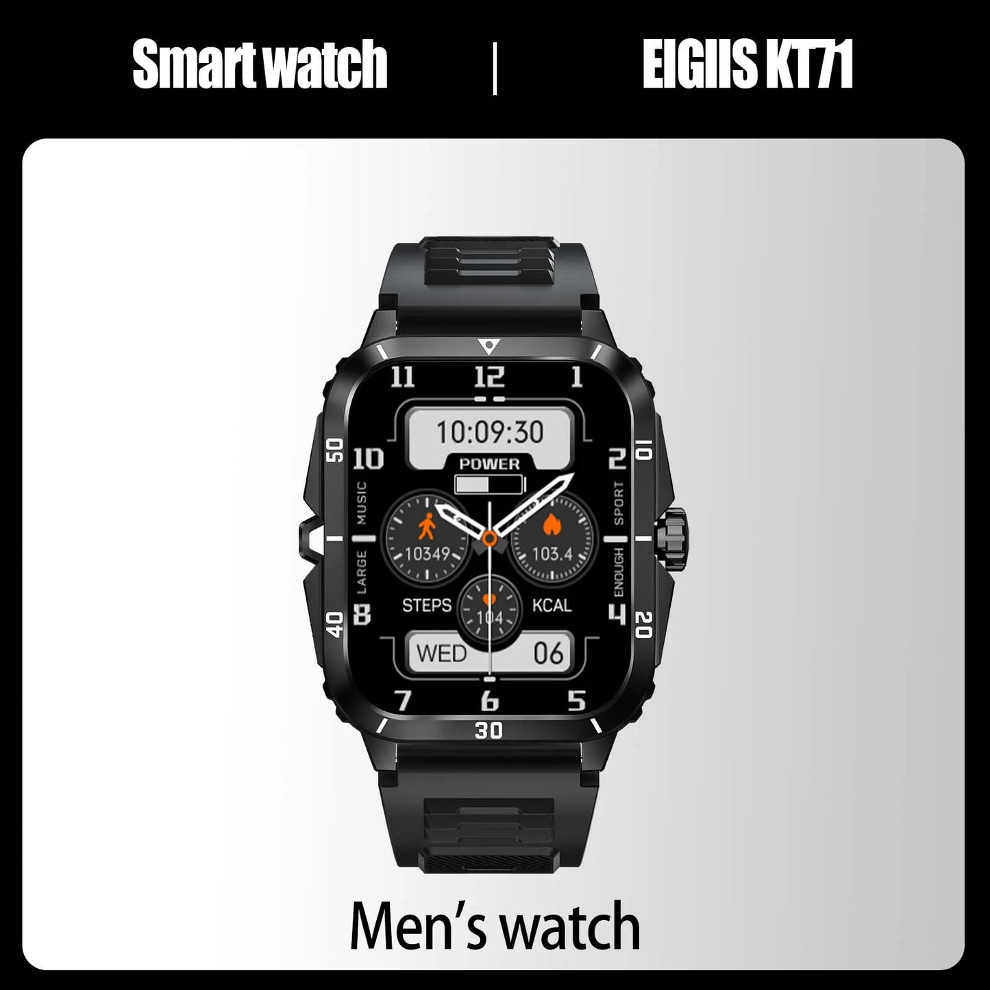 EIGIIS Smart Watch 3ATM Waterproof IPS Screen KT71 Men With 100+ Sport Modes Heart Rate Blood Pressure Bluetooth Call