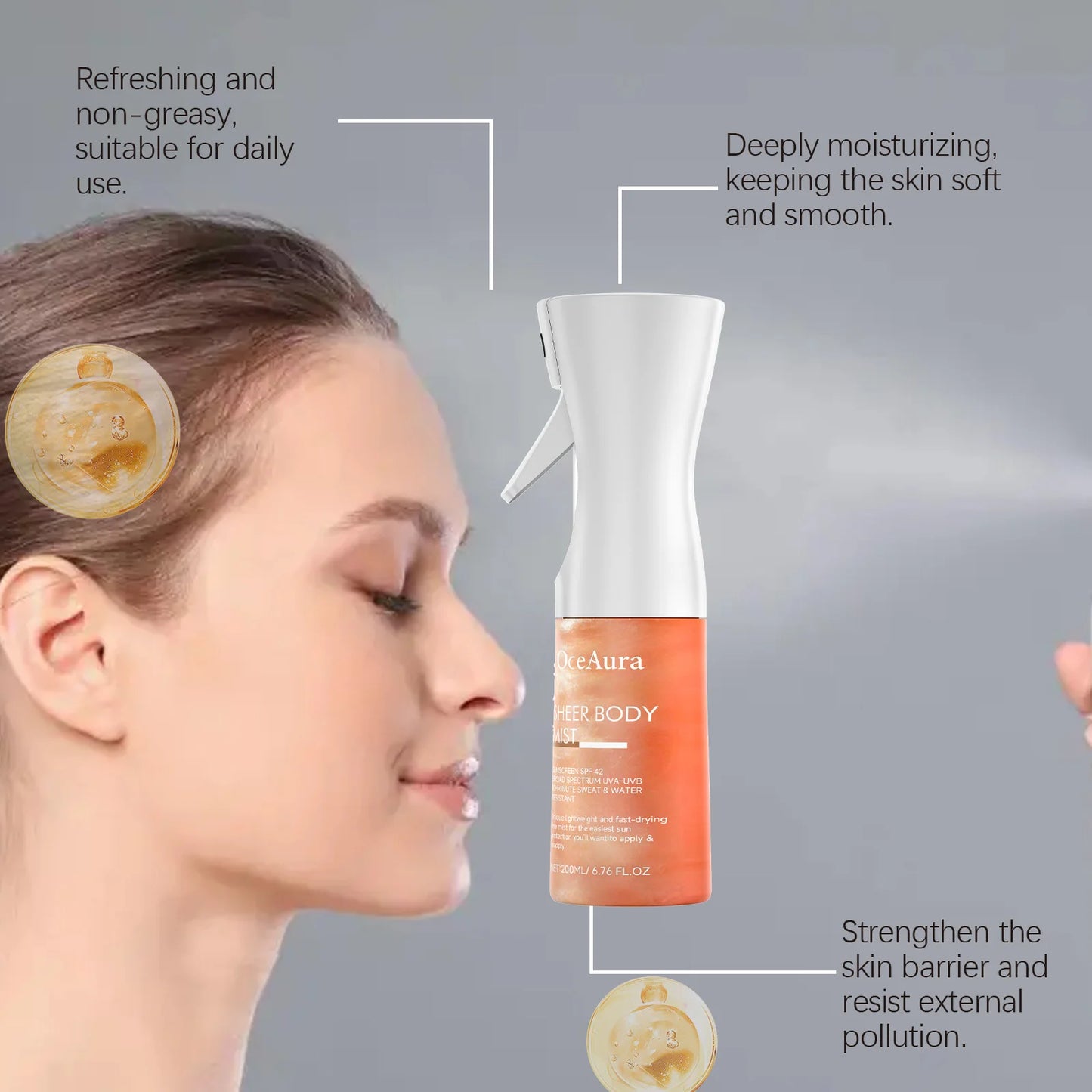 OceAura Facial Sunscreen Spray Moisturizing Rapid Absorption Sunblock