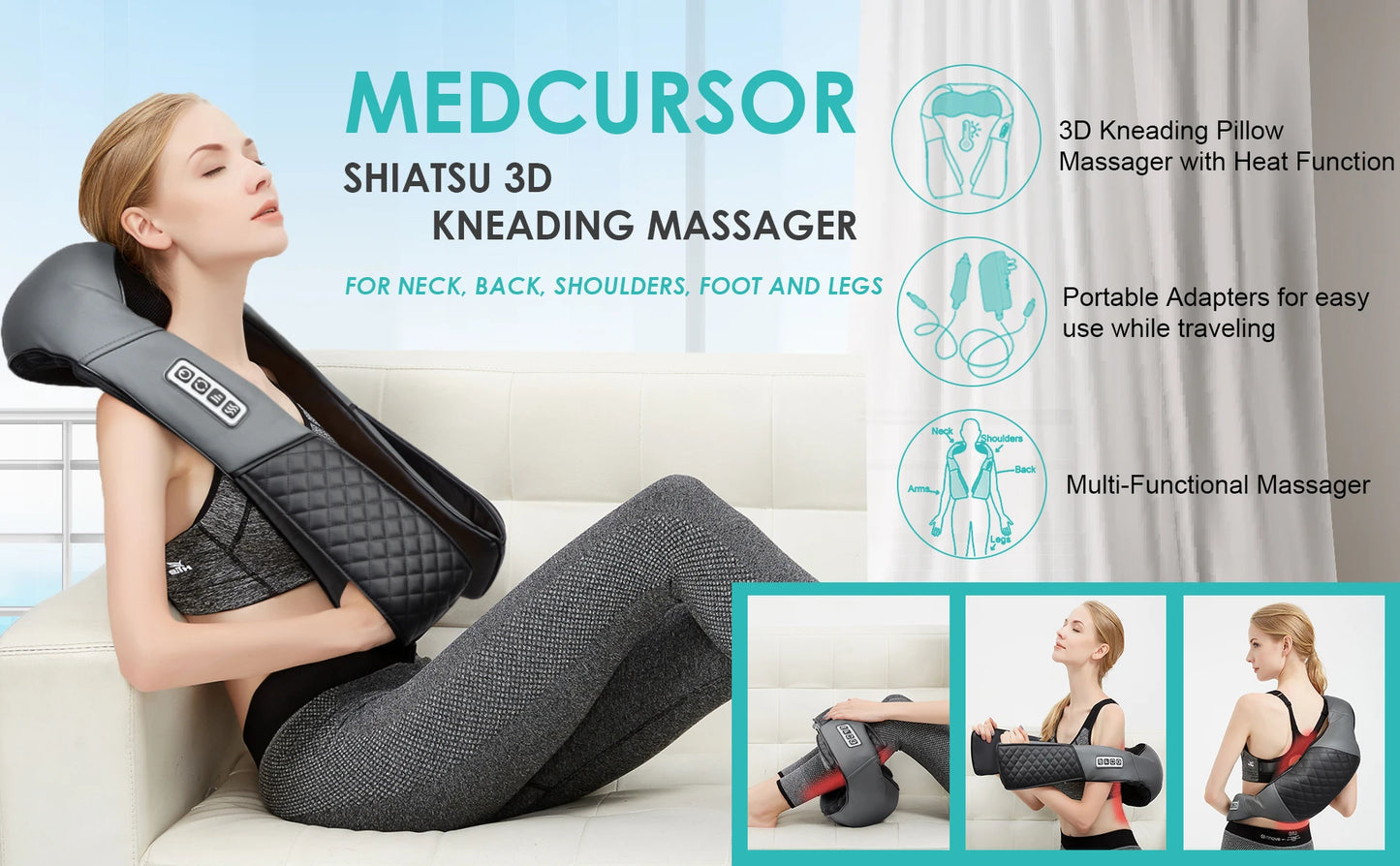 Medcursor Electric Neck And Shoulder Massager Kneading Pillow