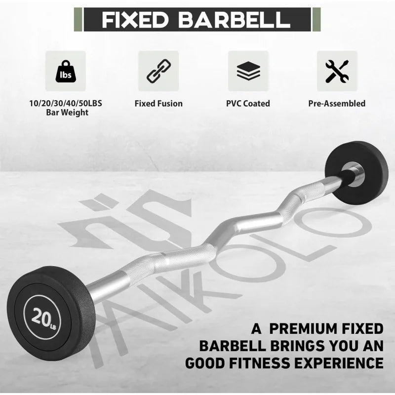 Fixed Barbell and Pre Loaded EZ Curl Bar PVC Weight Set for Strength Training Equipment