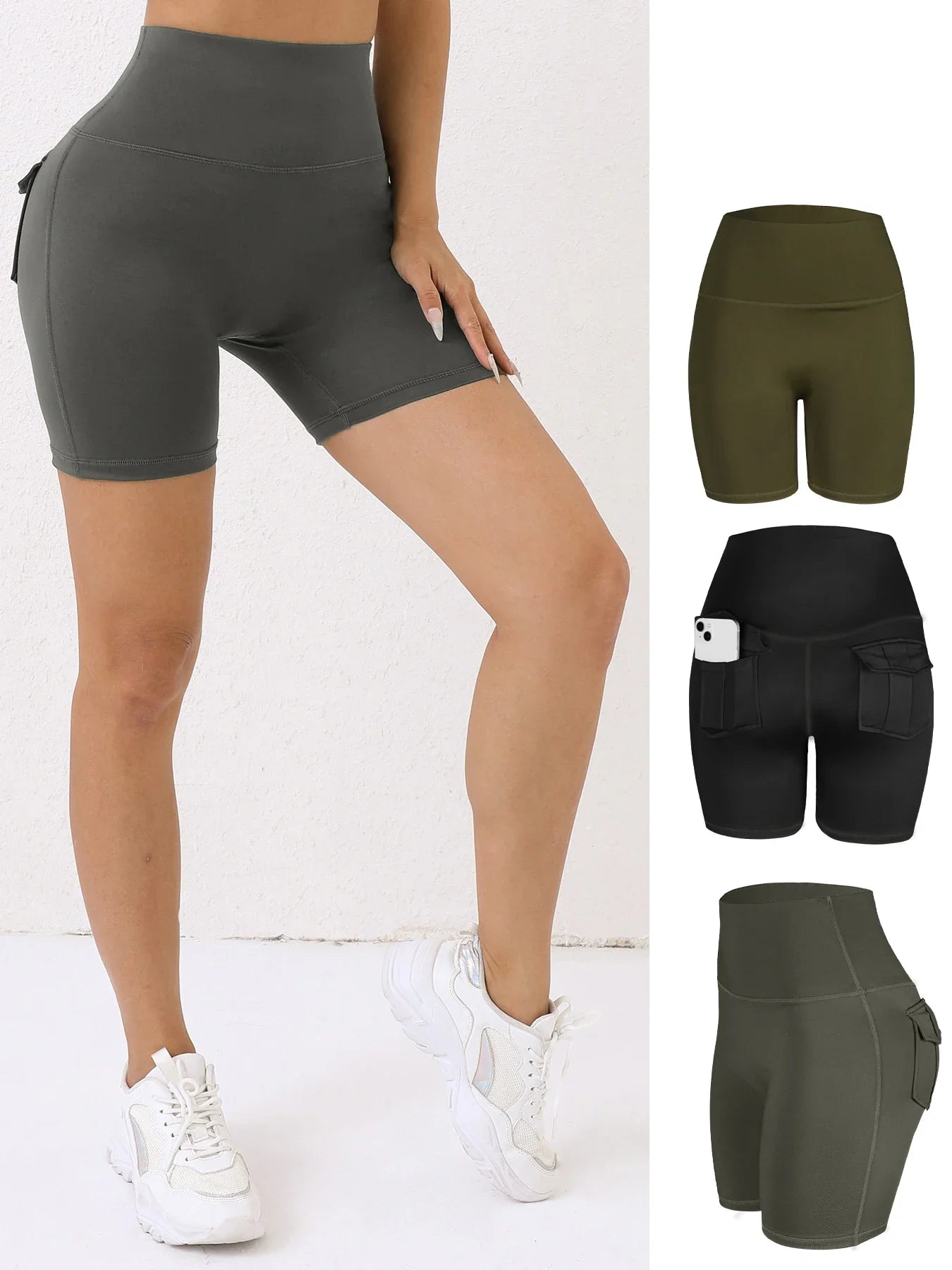 CHRLEISURE Women High Waist Butt Lifting Pocket Shorts for Cycling
