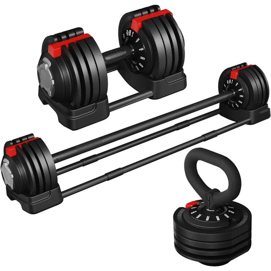 Adjustable Dumbbell Set 52.5 Pound Free Weight Dumbbells With Tray For Men And Women Strength Training