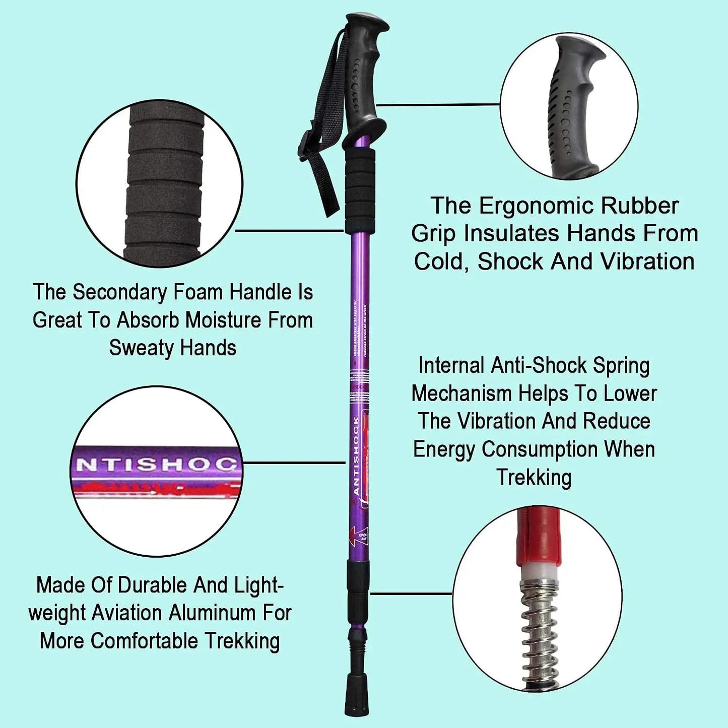 XMSJ Hiking Trekking Poles 2-Pack Adjustable Anti-Shock Walking Sticks