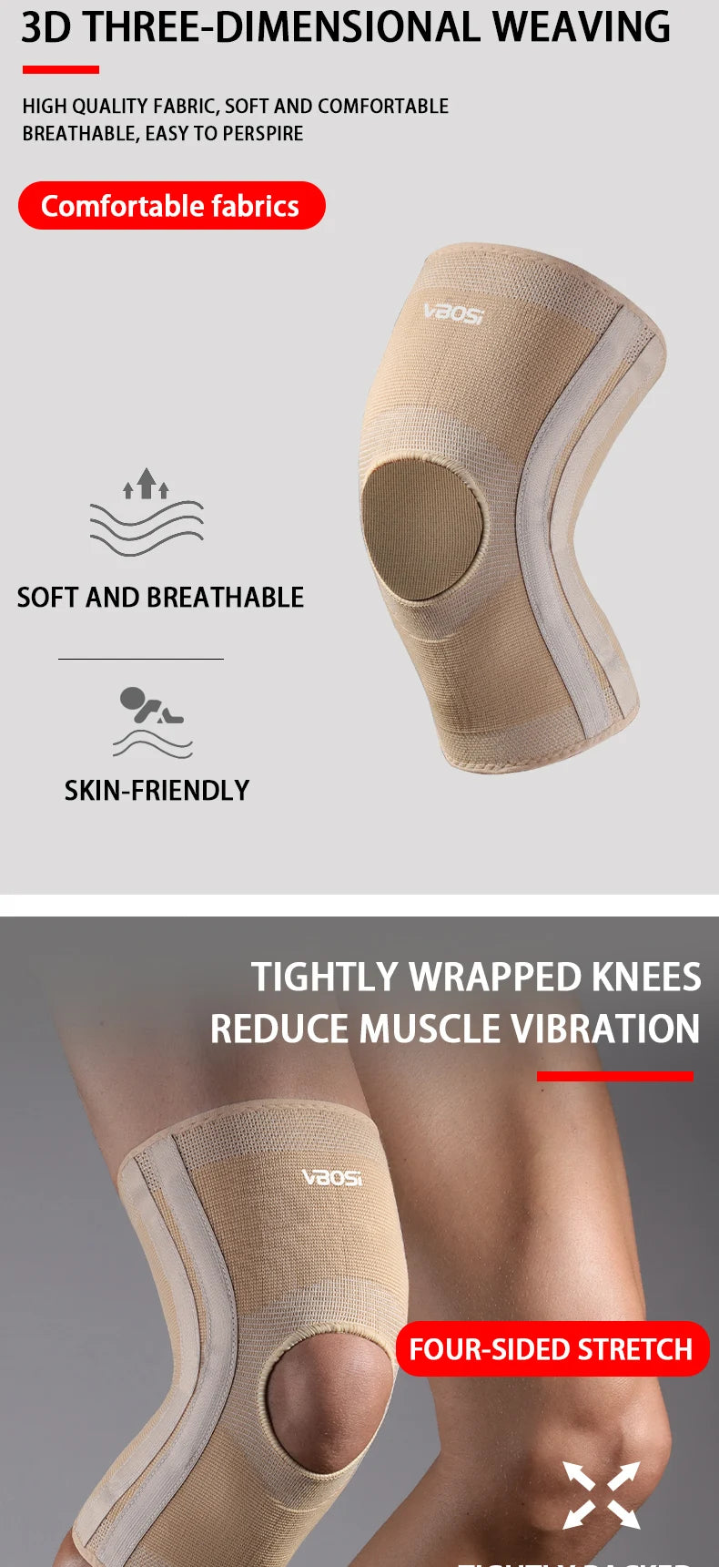 Knee Support Brace Open Patella With Spring Bars High Elasticity