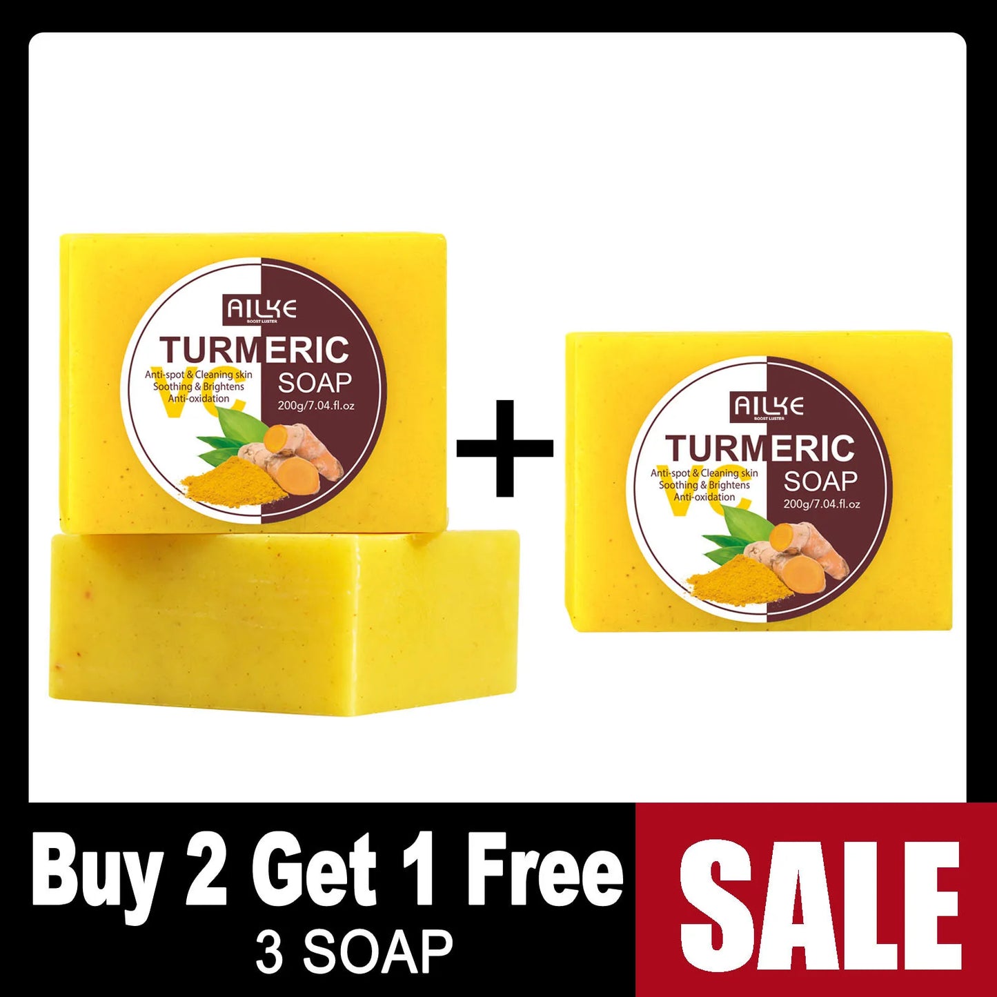 AILKE Turmeric Bath Soap For Face Body Hands Brightening Acne