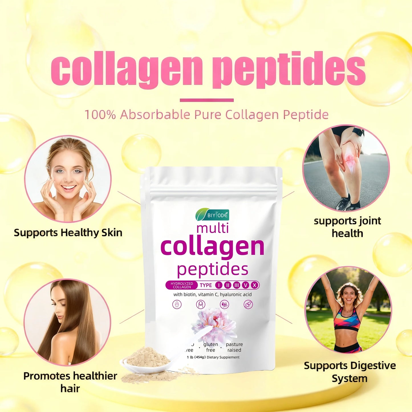 BIYODE Hydrolyzed Collagen Powder For Skin Hydration Hair Nails