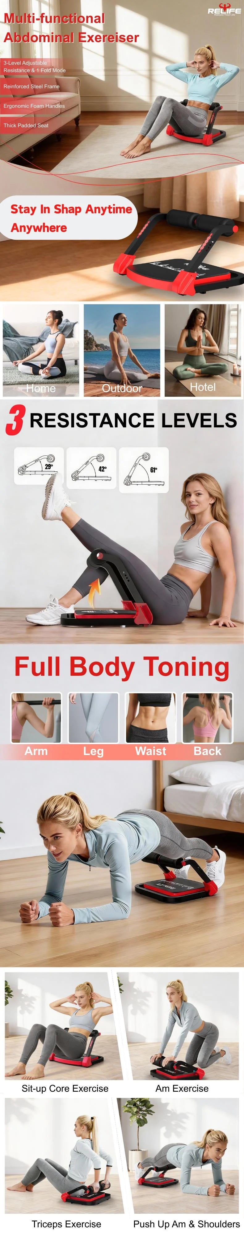 RELIFE Foldable Abdominal Trainer With Three Resistance Levels