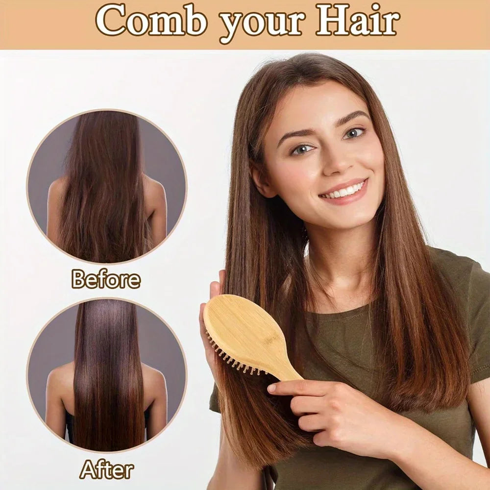 Bamboo Paddle Comb Air Cushion Detangler For Real Hair Wigs
