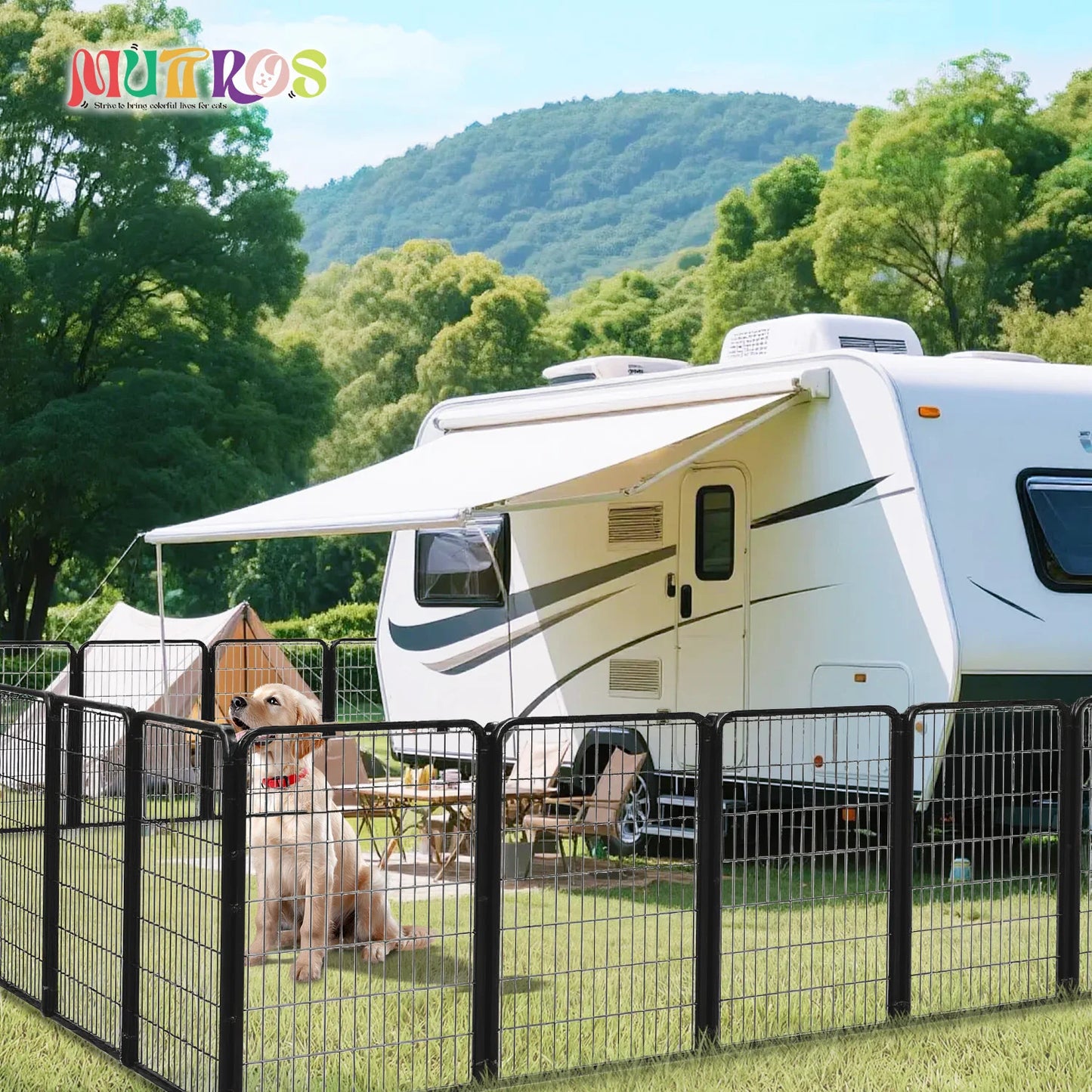 Dog Playpen with Door, Outdoor/Indoor Foldable Metal Pet Fence, Heavy Duty Puppy Exercise Pen for Yard, RV Camping, DIY Pet Cage