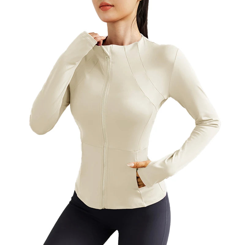 Women's Lightweight Yoga Jacket with Zipper Pockets and Thumb Hole