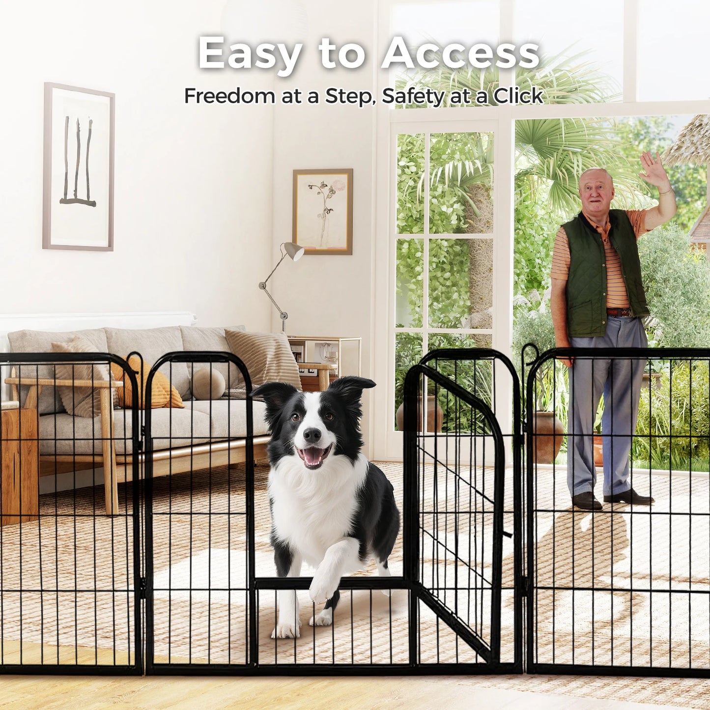 Dog Playpen with Door, Outdoor/Indoor Foldable Metal Pet Fence, Heavy Duty Puppy Exercise Pen for Yard, RV Camping, DIY Pet Cage