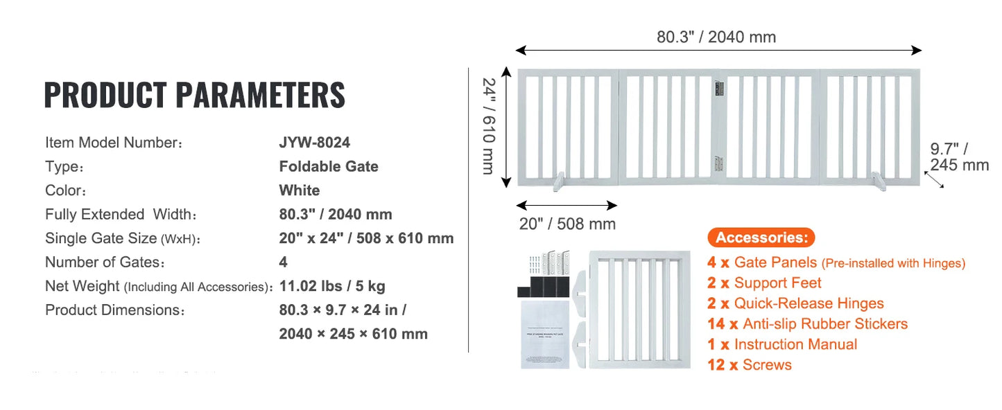 SucceBuy Free Standing Dog Gate 3 Panels Foldable Barrier