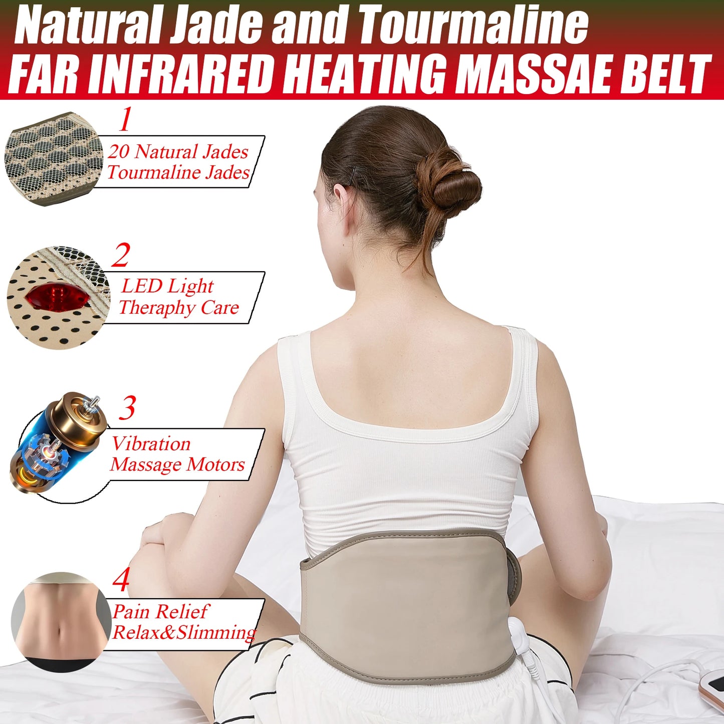 Natural Jades Tourmaline Infrared Heat Pad for Back Pain Relief