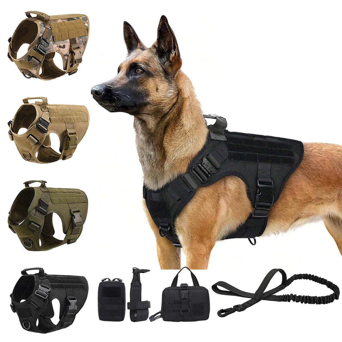 Tactical Padded Dog Harness With Molle Pouches And Quick Release