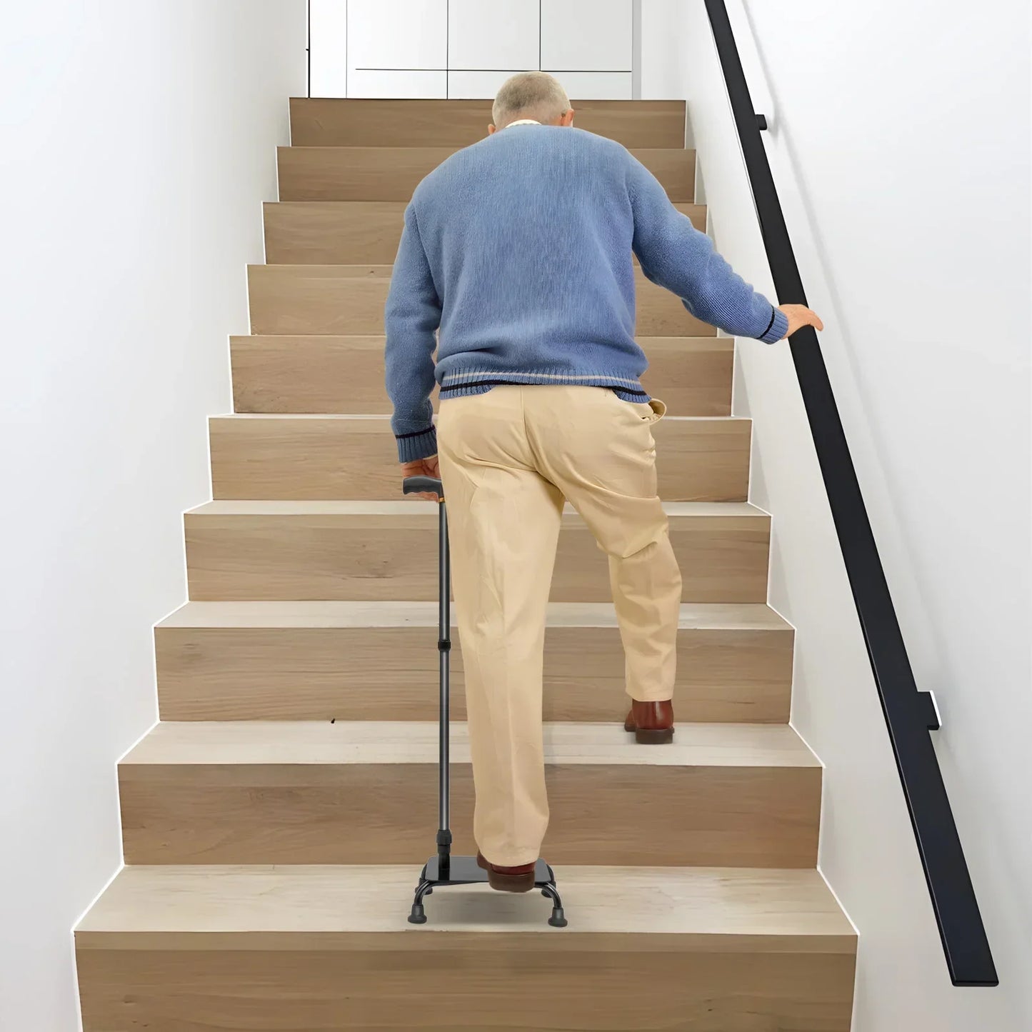 Stair Climbing Assist Cane With Adjustable Height UltraDurable Lightweight Aluminum