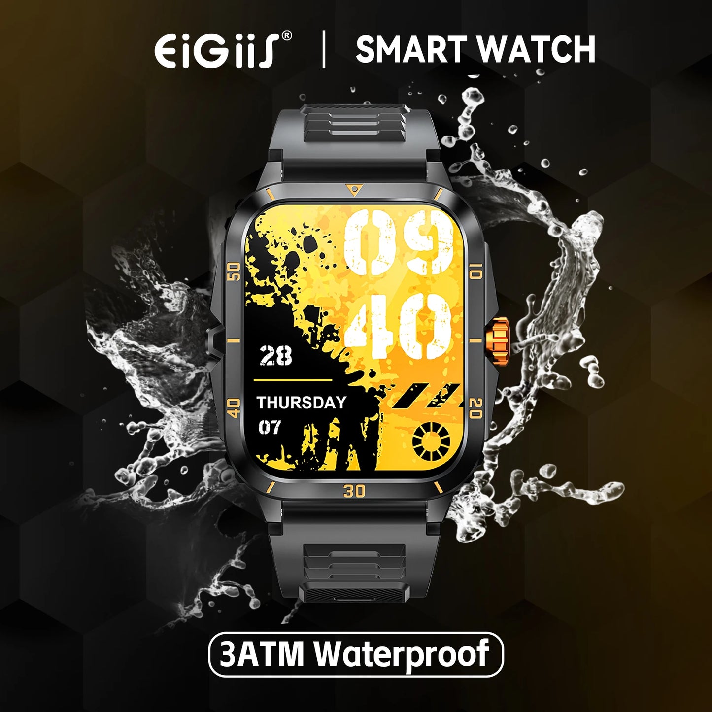 EIGIIS Smart Watch 3ATM Waterproof IPS Screen KT71 Men With 100+ Sport Modes Heart Rate Blood Pressure Bluetooth Call