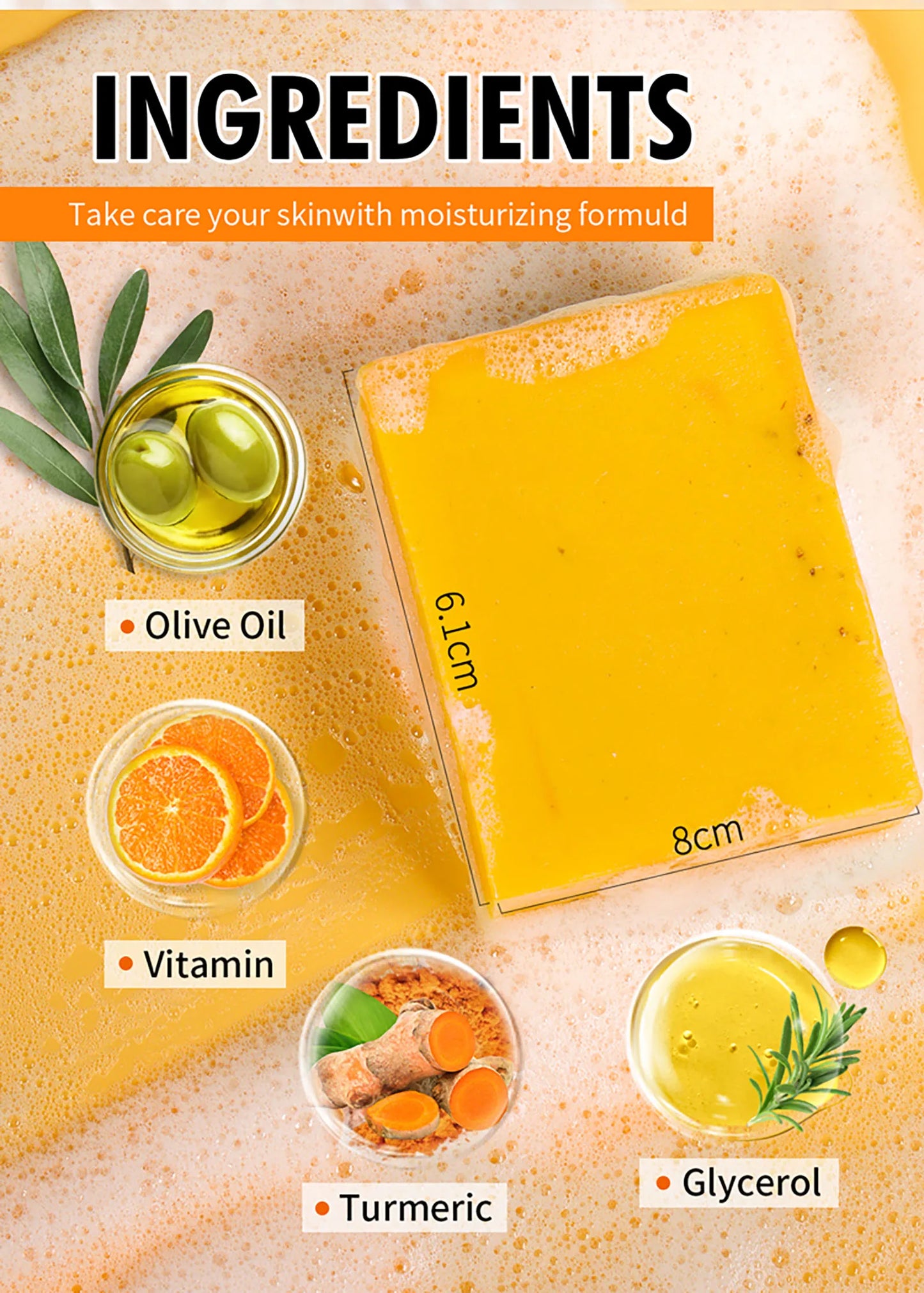 AILKE Turmeric Bath Soap For Face Body Hands Brightening Acne