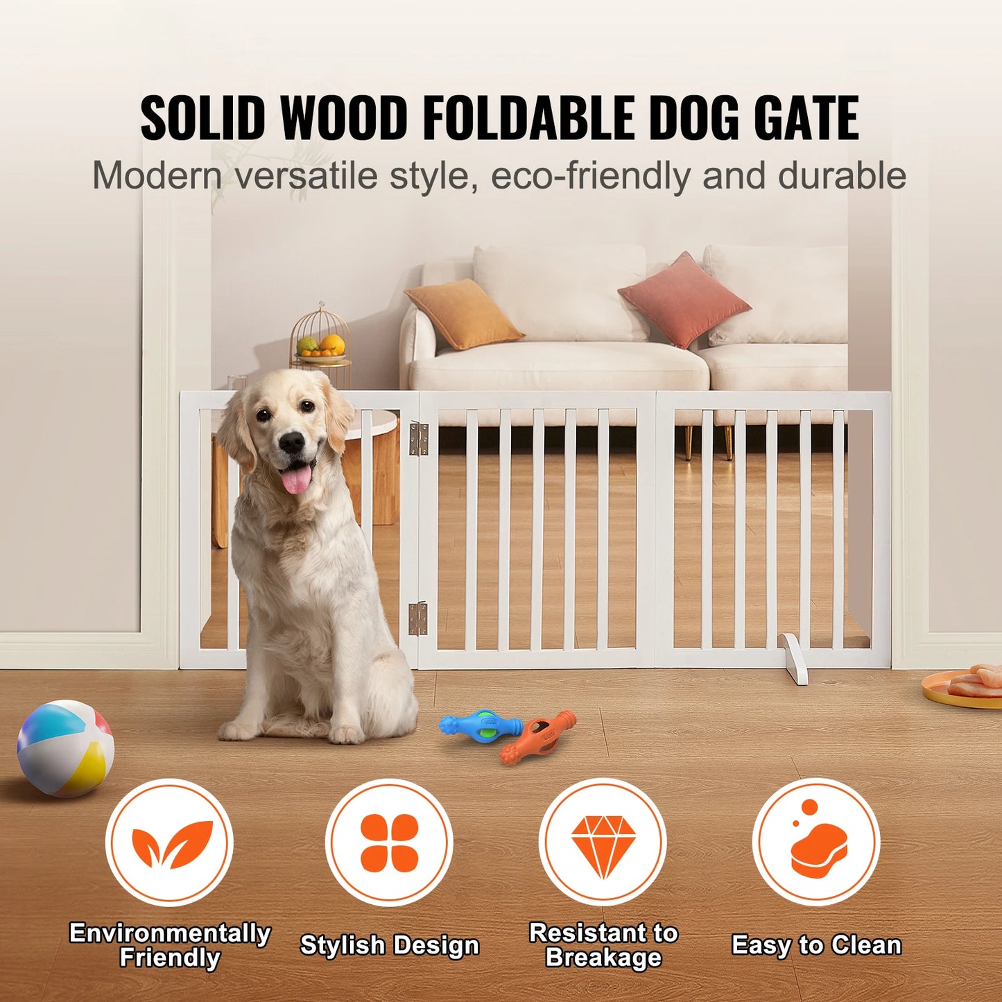SucceBuy Free Standing Dog Gate 3 Panels Foldable Barrier