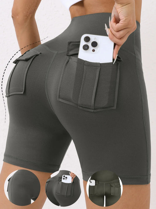 CHRLEISURE Women High Waist Butt Lifting Pocket Shorts for Cycling