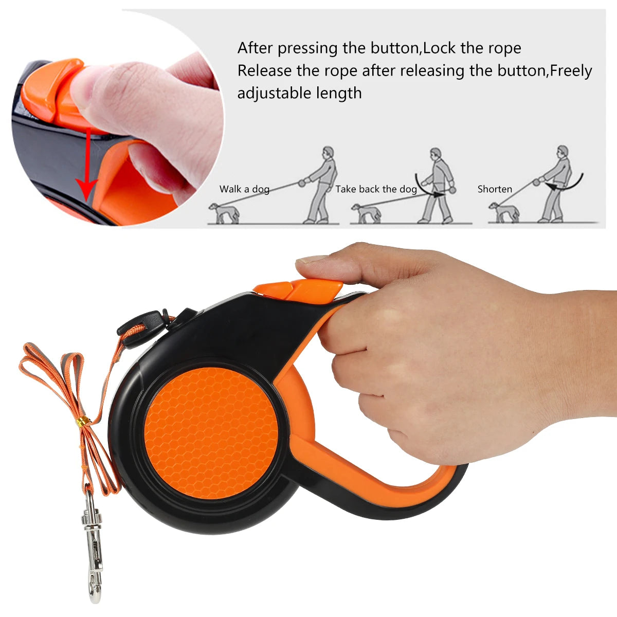 Retractable Dog Leash Heavy Duty With Reflective Tape NonSlip Handle