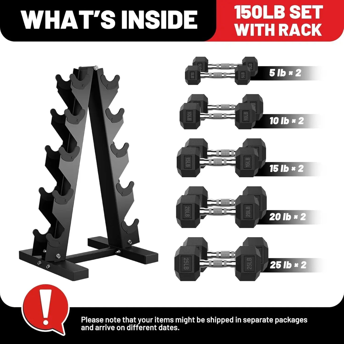 Hex Dumbbell Set With Rack Rubber Coated Weights