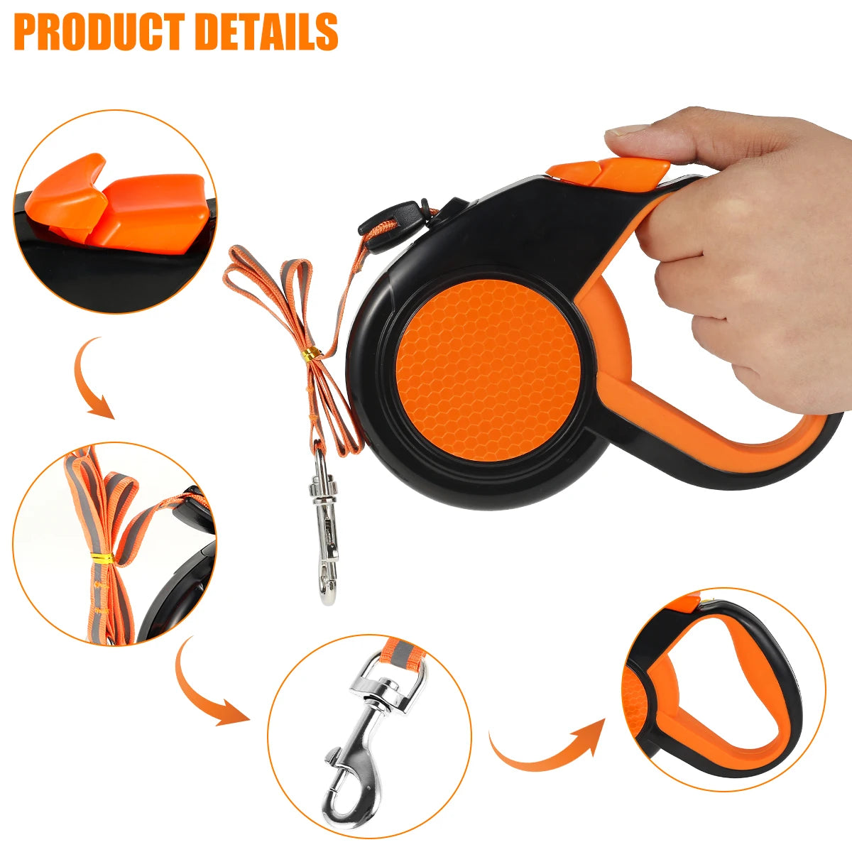 Retractable Dog Leash Heavy Duty With Reflective Tape NonSlip Handle