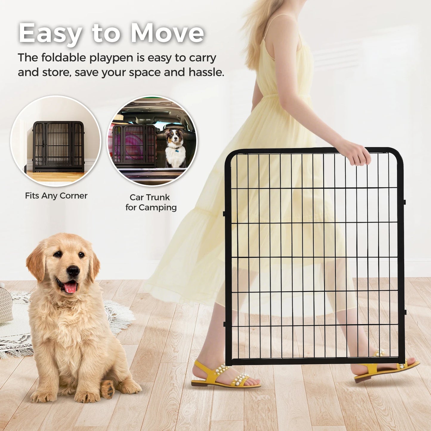 Dog Playpen with Door, Outdoor/Indoor Foldable Metal Pet Fence, Heavy Duty Puppy Exercise Pen for Yard, RV Camping, DIY Pet Cage